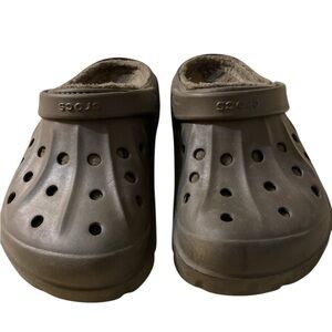 Crocs Baya Faux Fur Lined Gray Clog Slip On Loafers Shoes Men's 9 - Women's 11